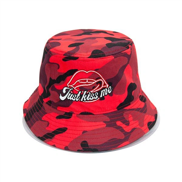 フラット刺繍入り昇華プリントバケットハット